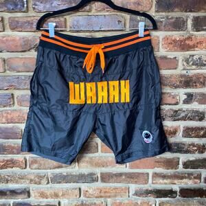 Waaah Black Orange Embroidered Boxing Athletic Activewear Shorts Mens Size Small